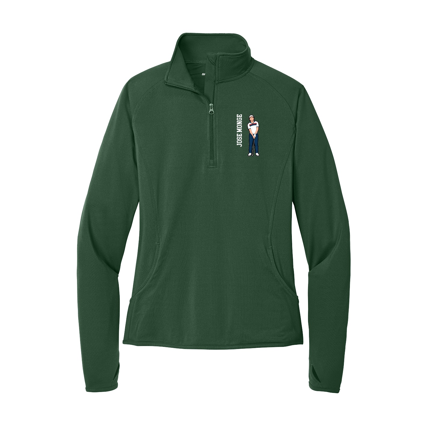 Women's Q-Zip Pullover — Name Vertical in Green