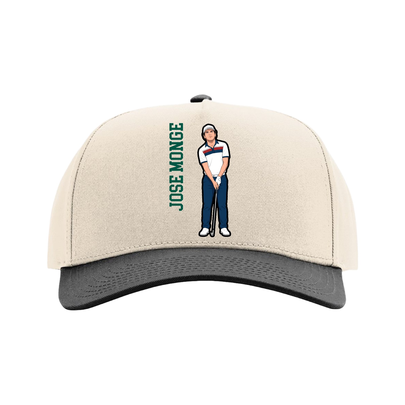 Full Fabric Five-Panel Champ Cap — Name Vertical in Cream/Black