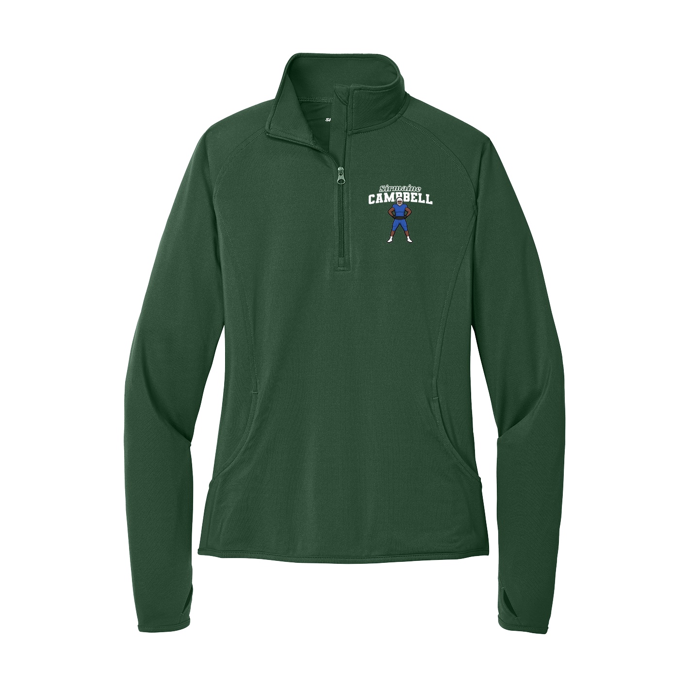 Women's Q-Zip Pullover — Name Arch in Green