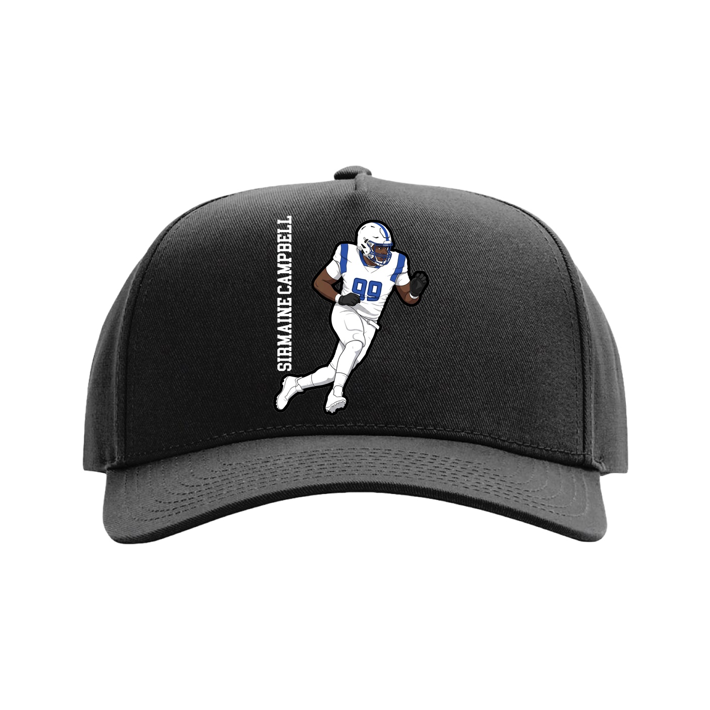 Full Fabric Five-Panel Champ Cap — Name Vertical in Black