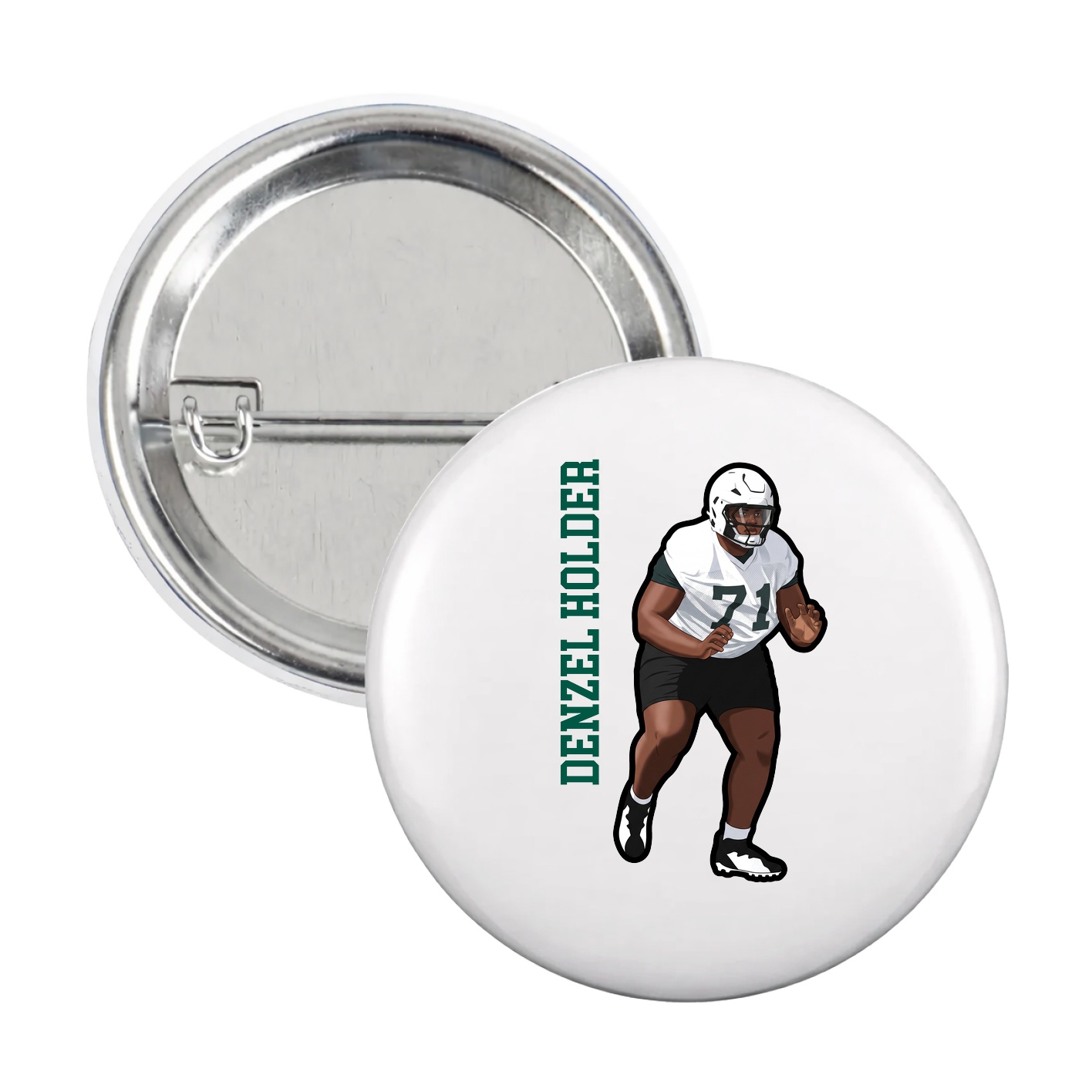 Game Day Button — Name Vertical in White