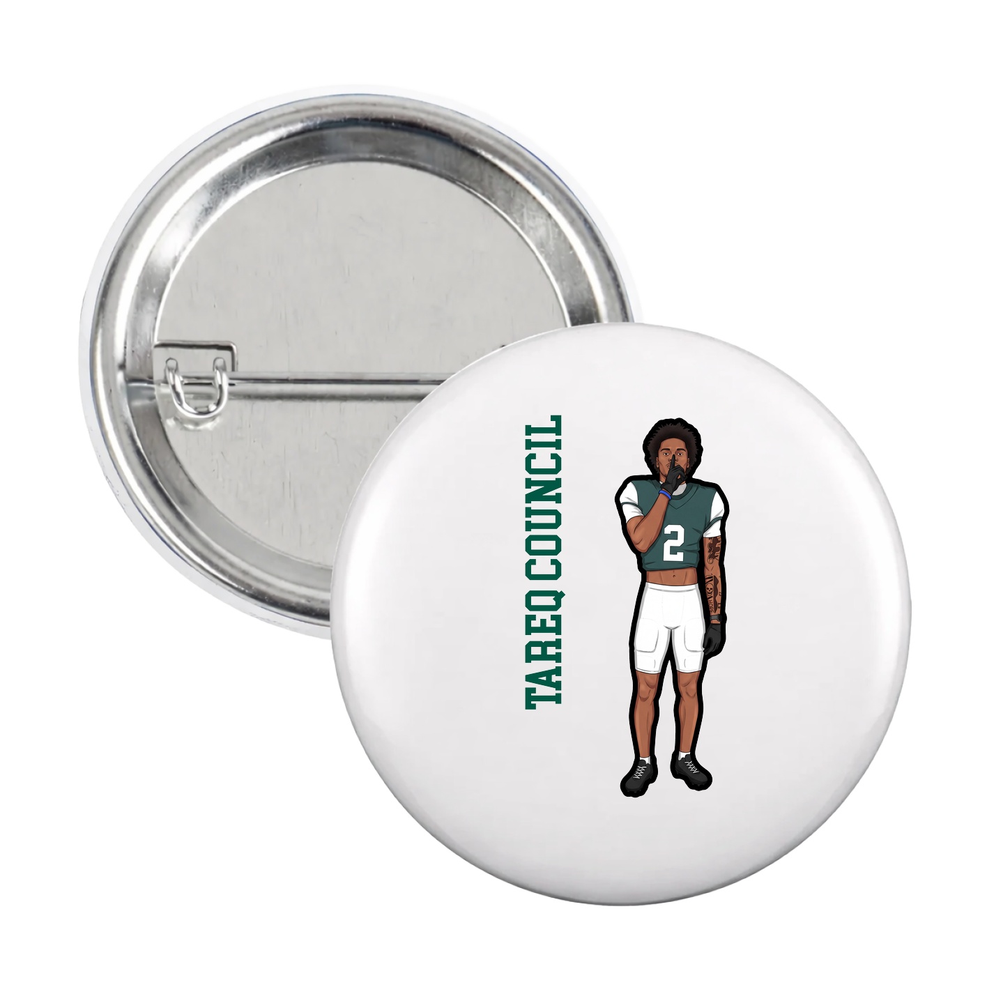 Game Day Button — Name Vertical in White