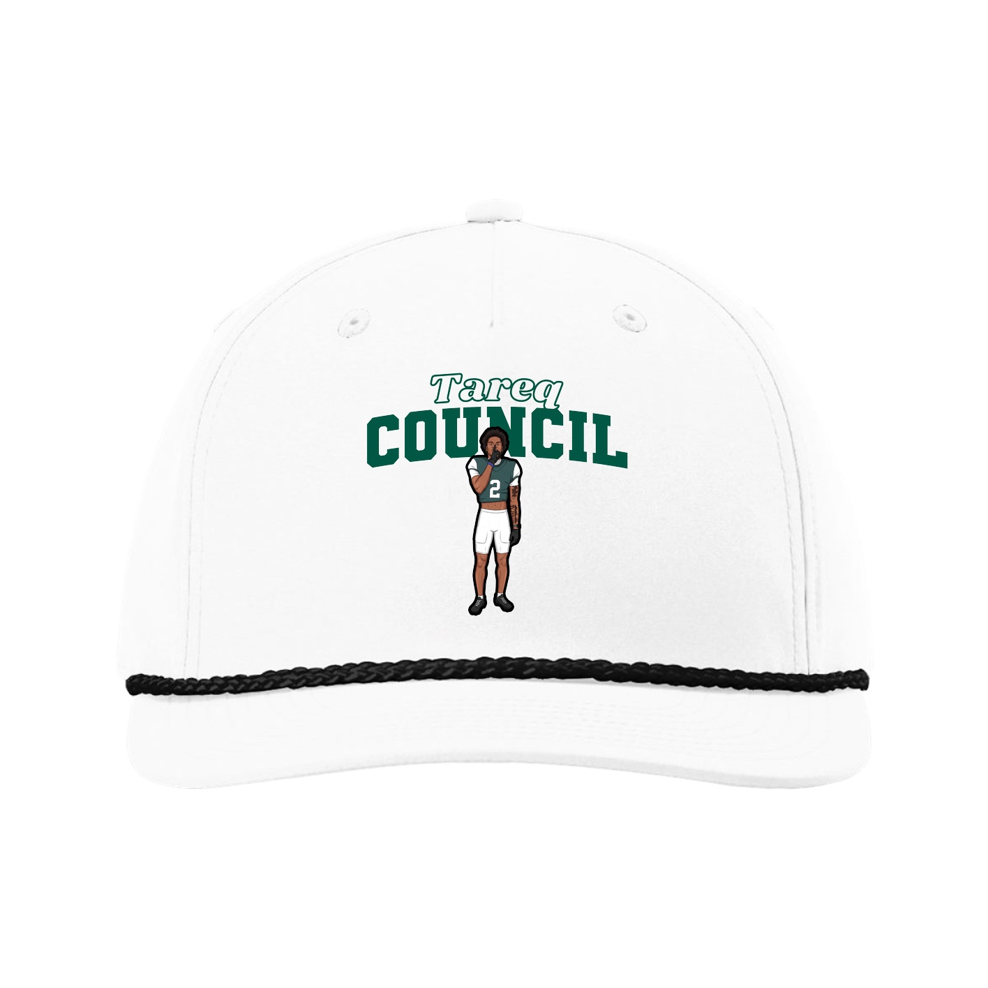 Five-Panel Classic Rope Cap — Name Arch in White
