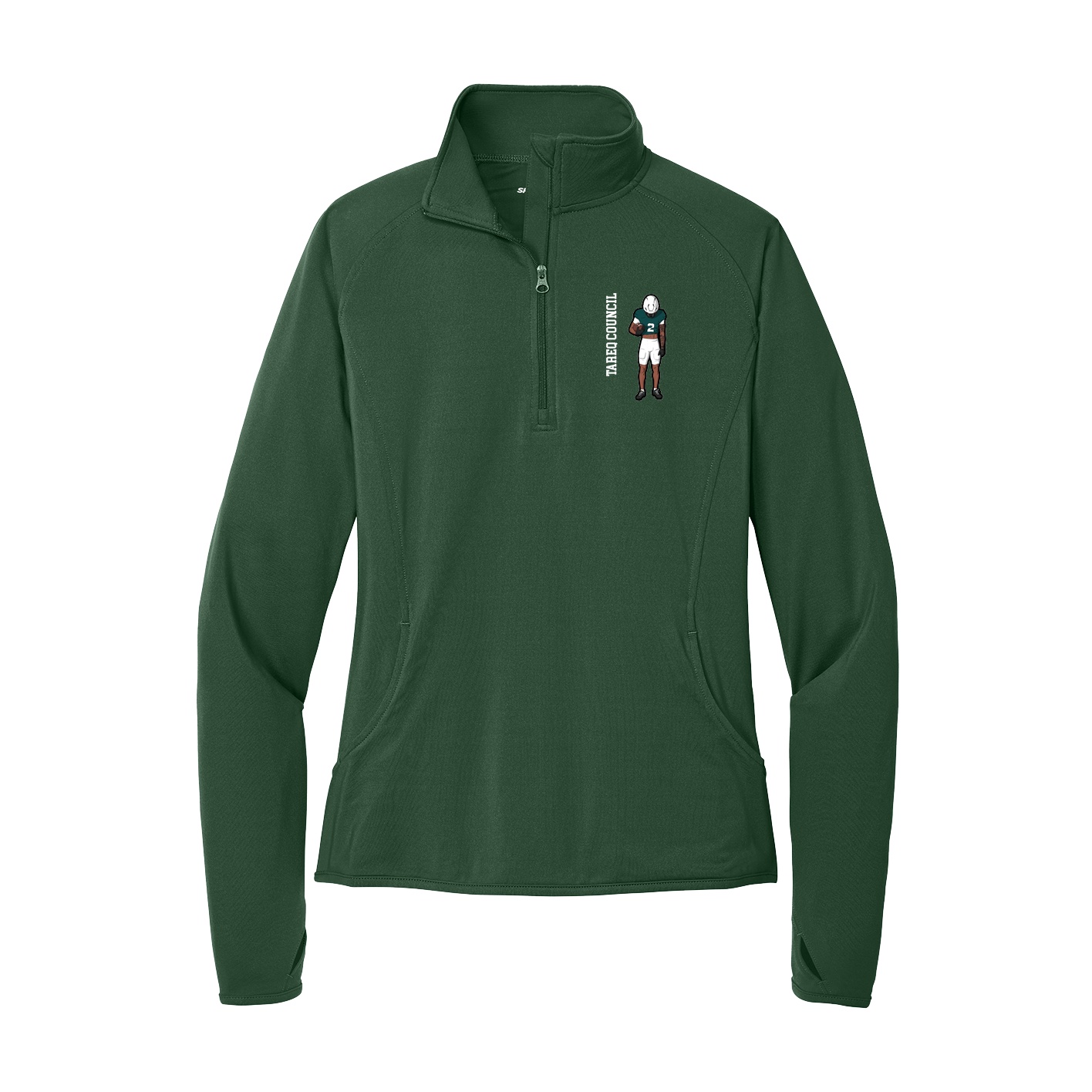 Women's Q-Zip Pullover — Name Vertical in Green