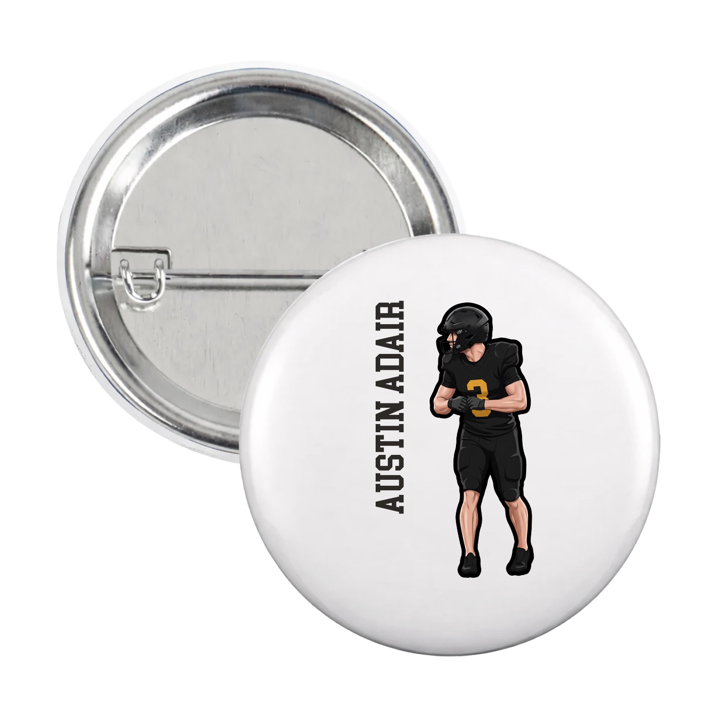 Game Day Button — Name Vertical in White