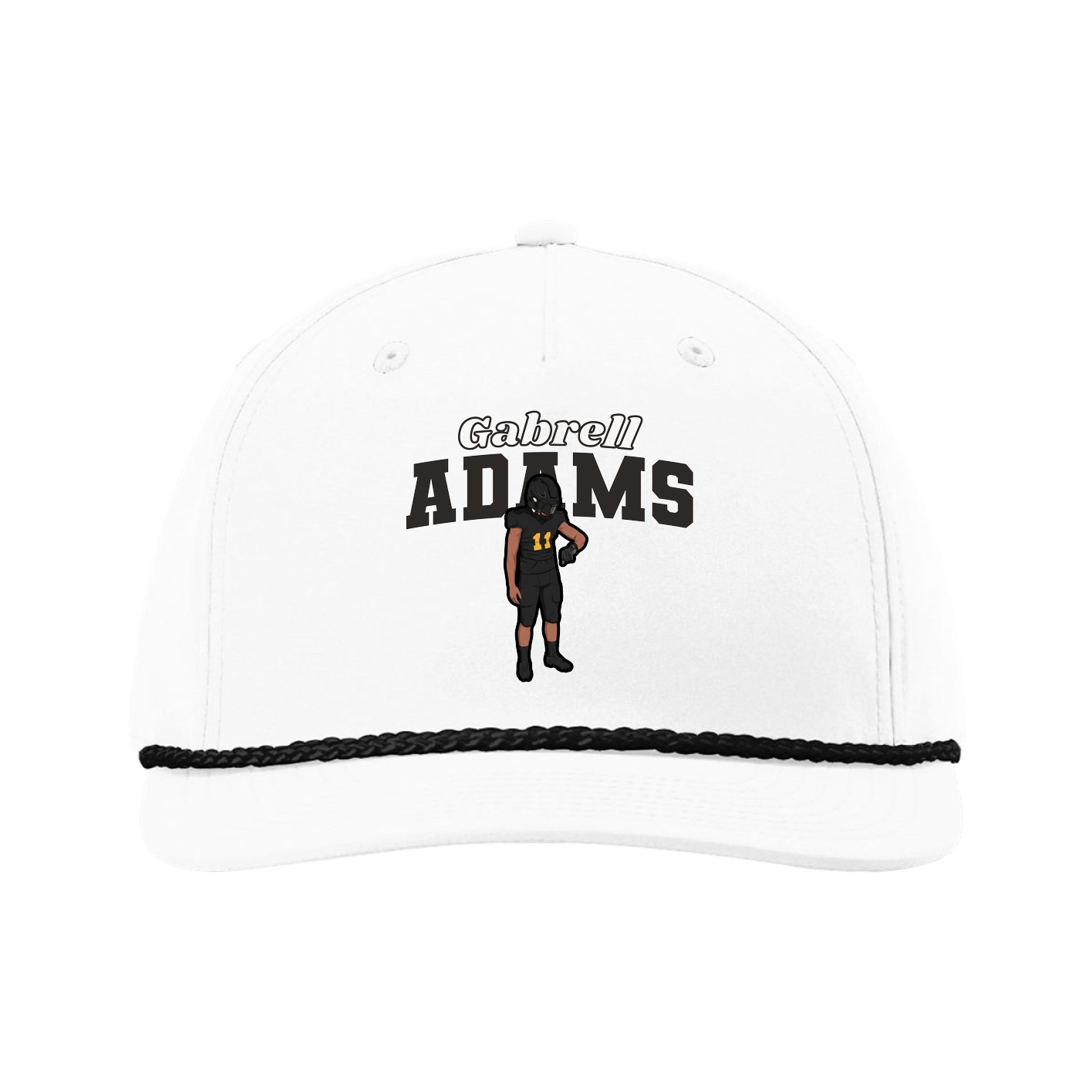 Five-Panel Classic Rope Cap — Name Arch in White