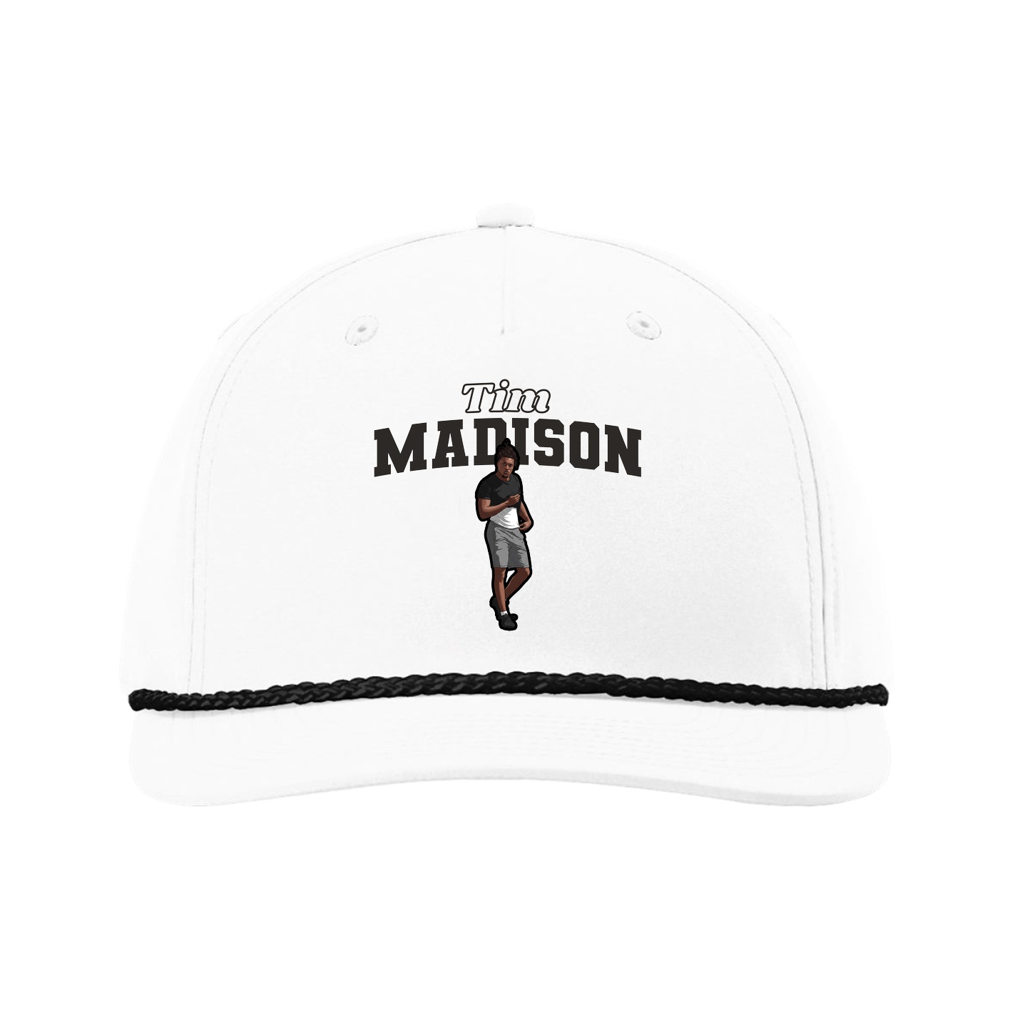 Five-Panel Classic Rope Cap — Name Arch in White