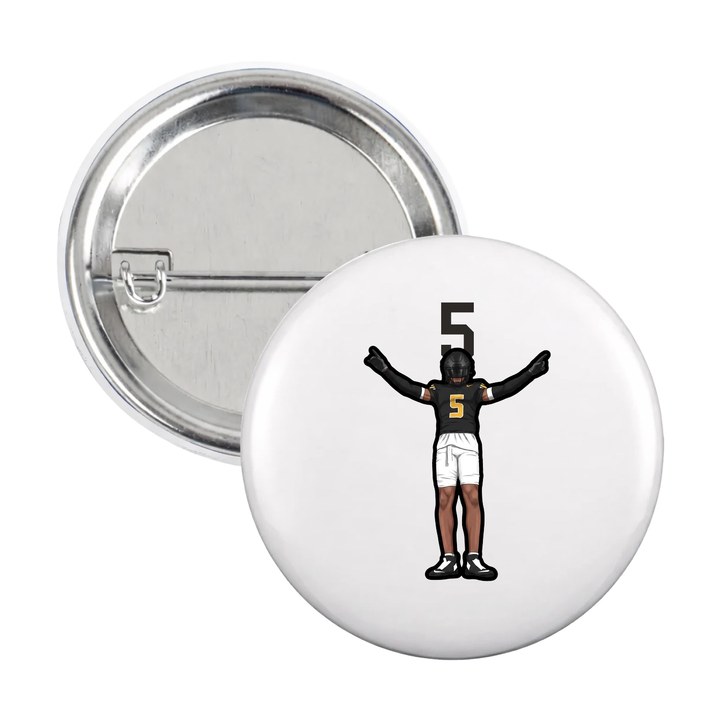 Game Day Button — Number Top in White