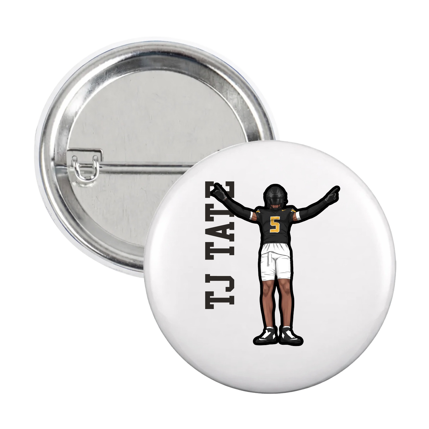 Game Day Button — Name Vertical in White