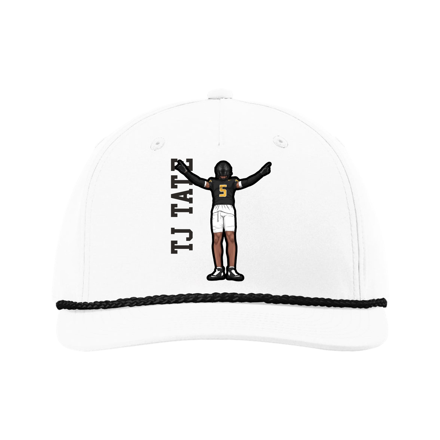 Five-Panel Classic Rope Cap — Name Vertical in White