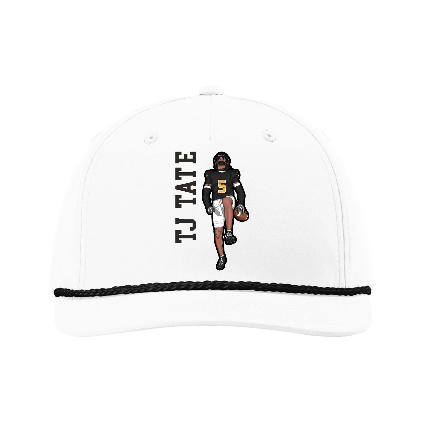 Five-Panel Classic Rope Cap — Name Vertical in White