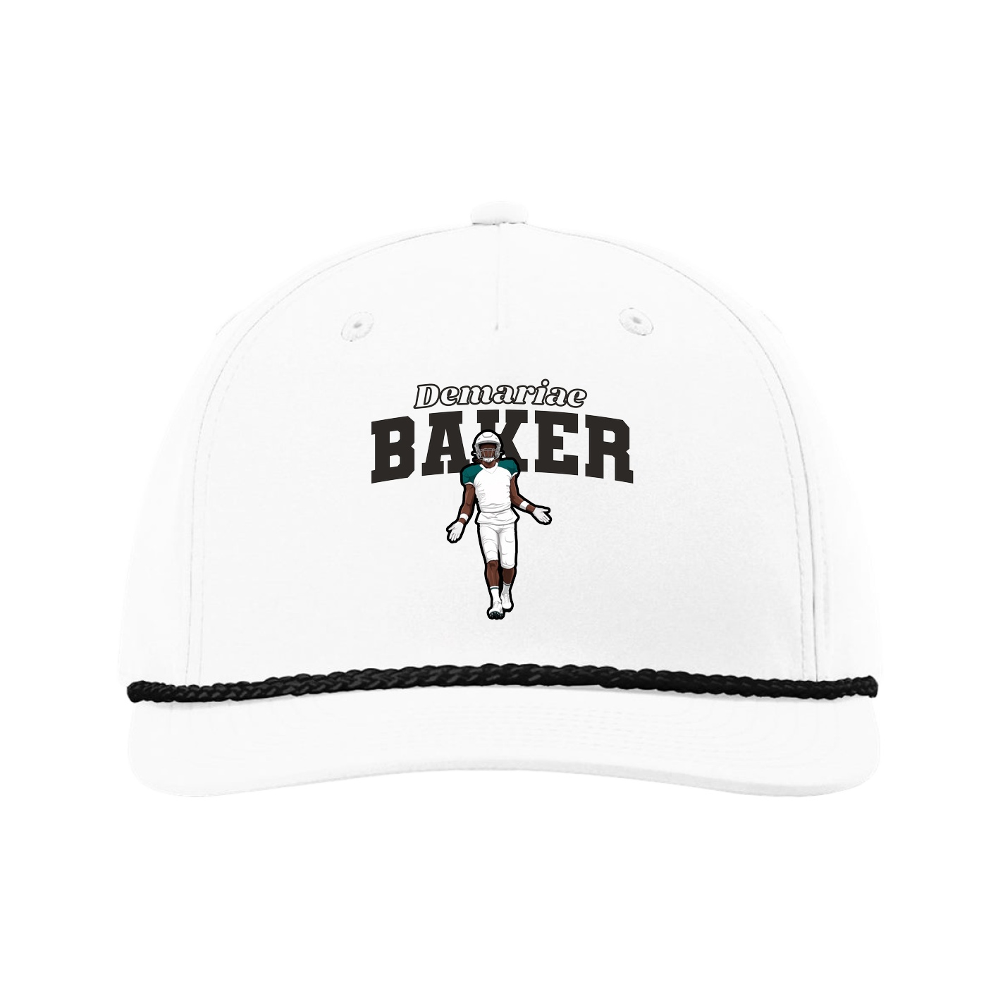Five-Panel Classic Rope Cap — Name Arch in White