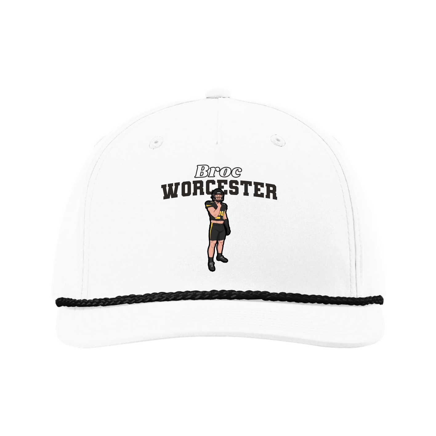 Five-Panel Classic Rope Cap — Name Arch in White