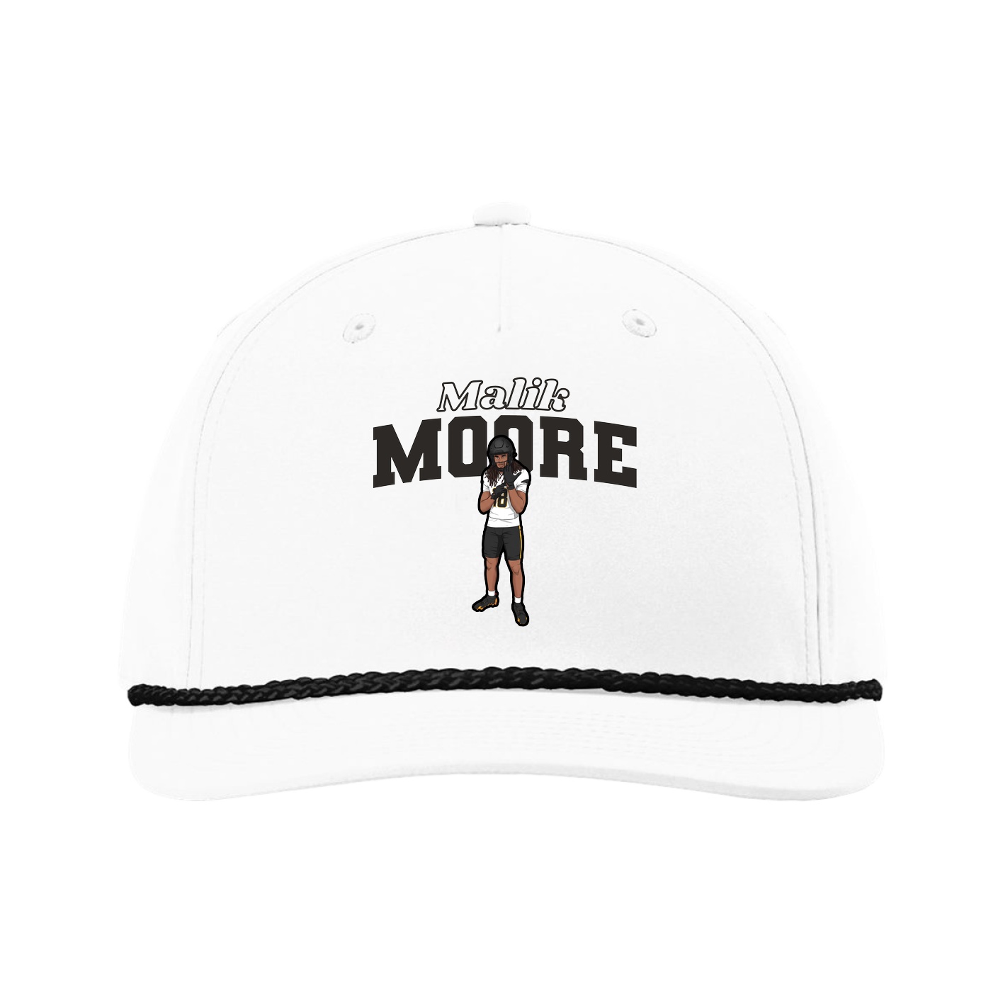 Five-Panel Classic Rope Cap — Name Arch in White