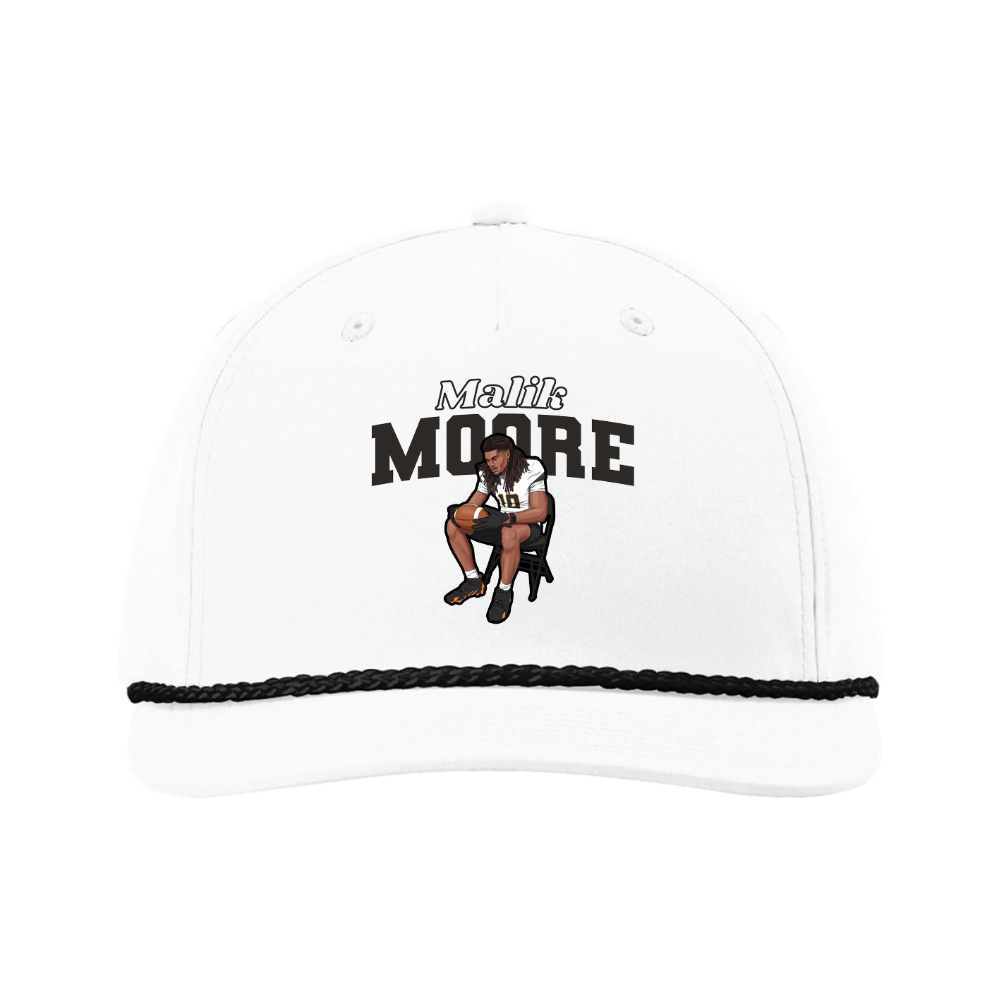 Five-Panel Classic Rope Cap — Name Arch in White