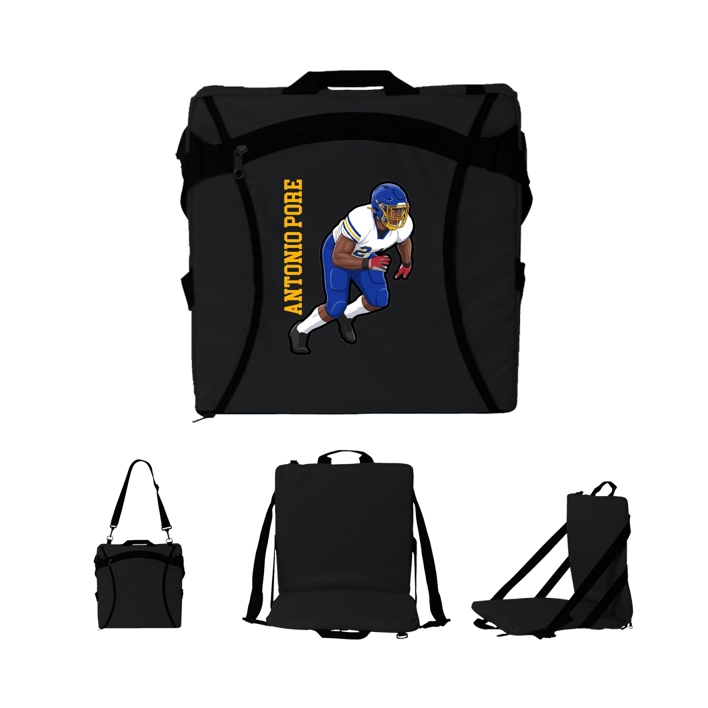 Folding Stadium Seat — Name Vertical in Black