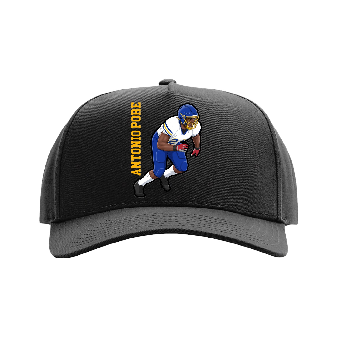 Full Fabric Five-Panel Champ Cap — Name Vertical in Black