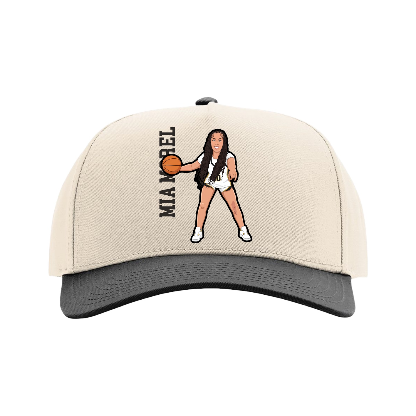 Full Fabric Five-Panel Champ Cap — Name Vertical in Cream/Black
