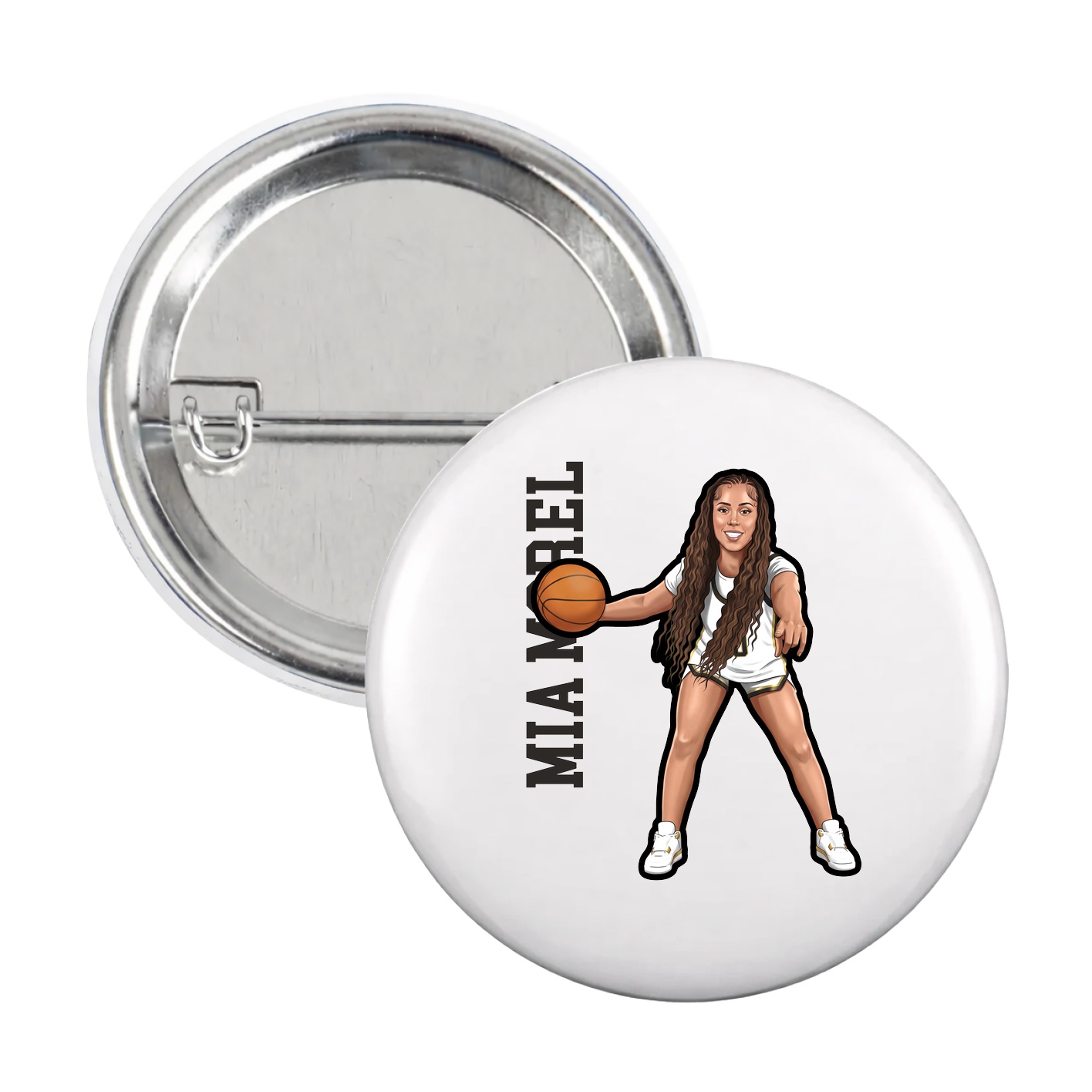 Game Day Button — Name Vertical in White