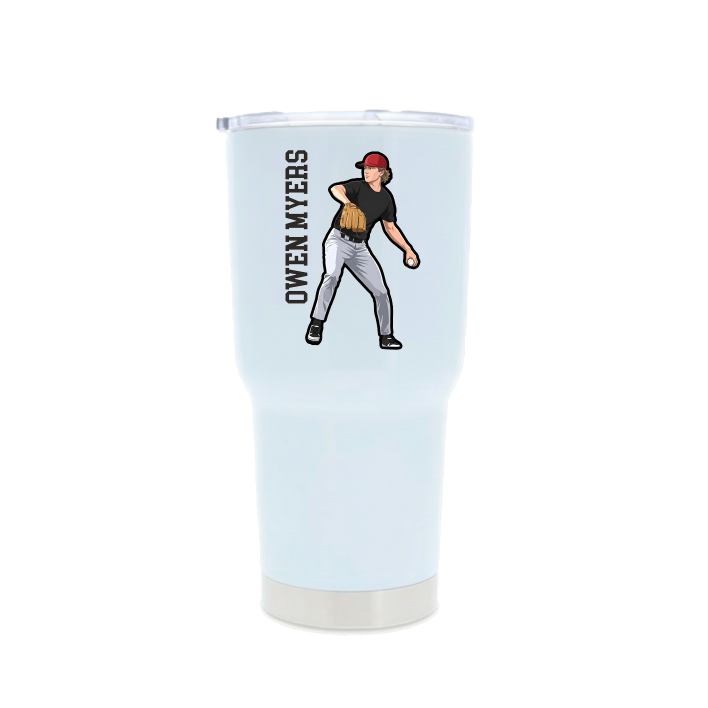 30oz Stainless Steel Tumbler — Name Vertical in White