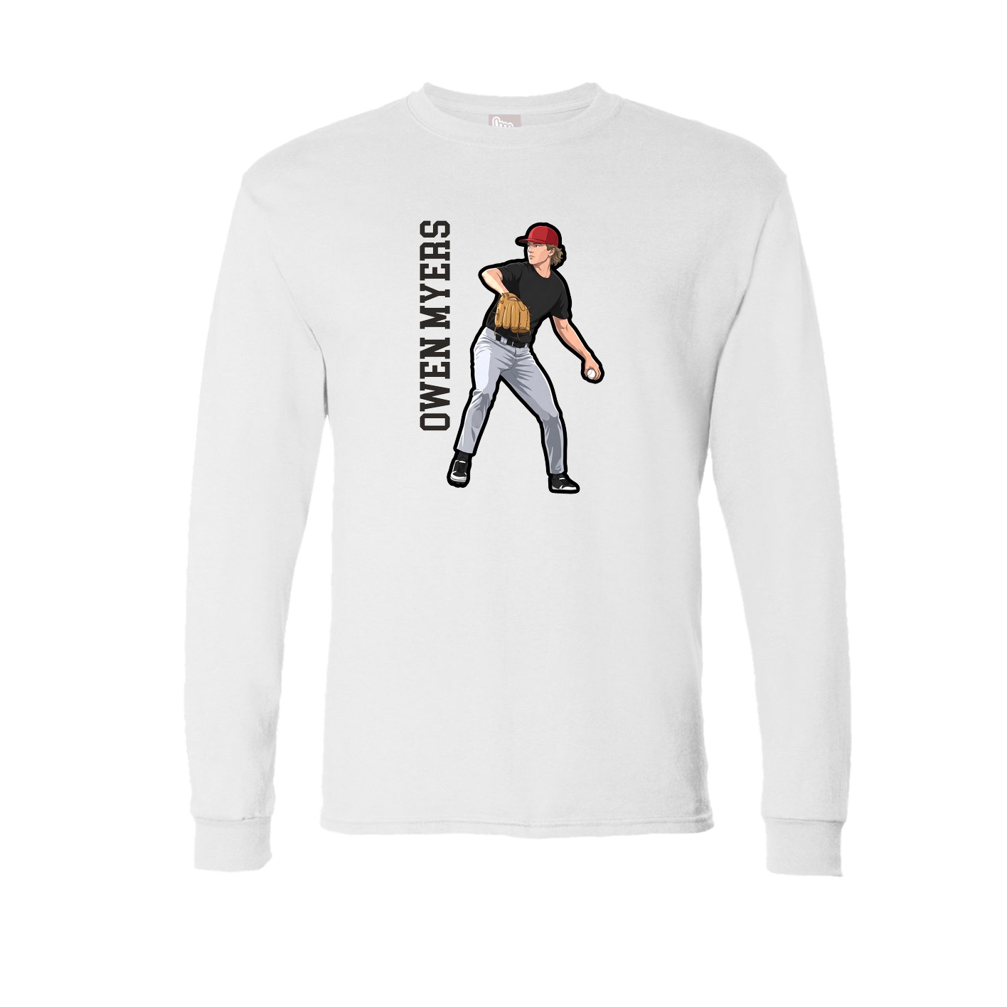 Long Sleeve Tee — Name Vertical in White