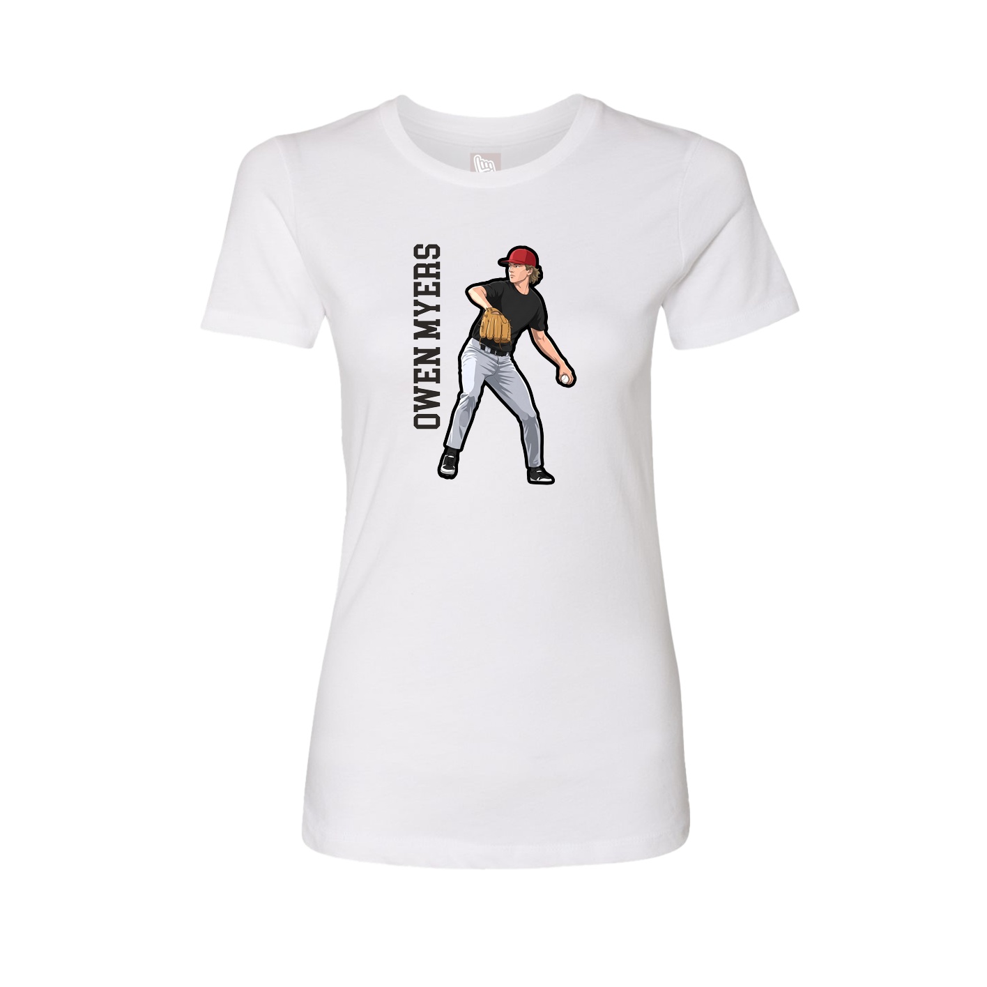 Fitted Women's Tee — Name Vertical in White