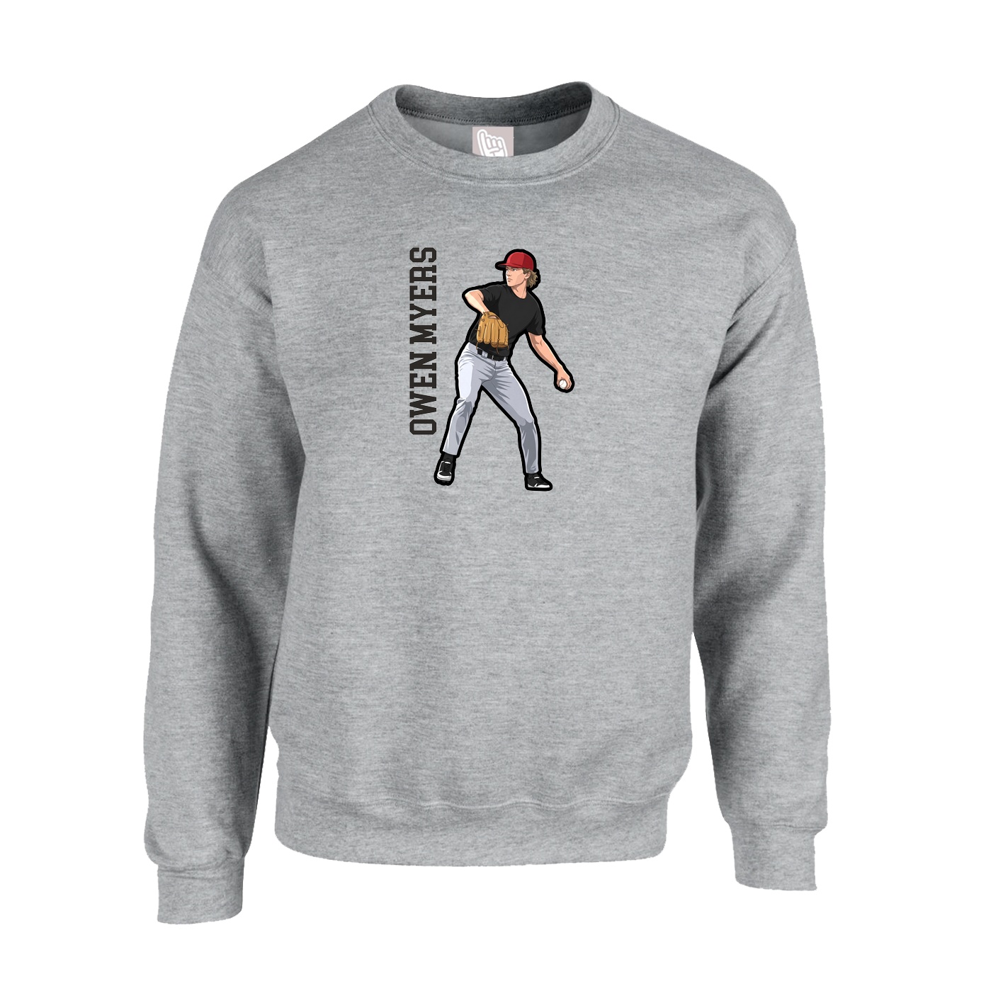 Fleece Crew — Name Vertical in Grey