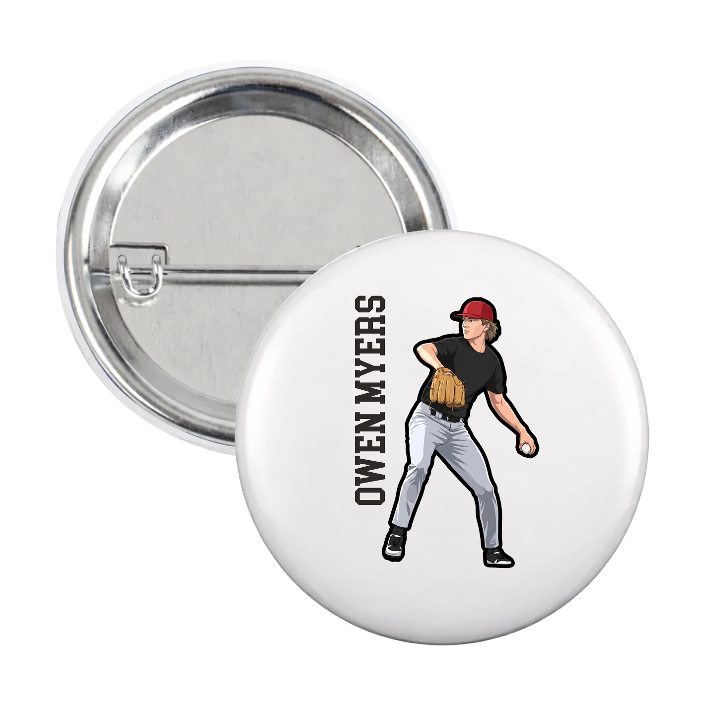 Game Day Button — Name Vertical in White