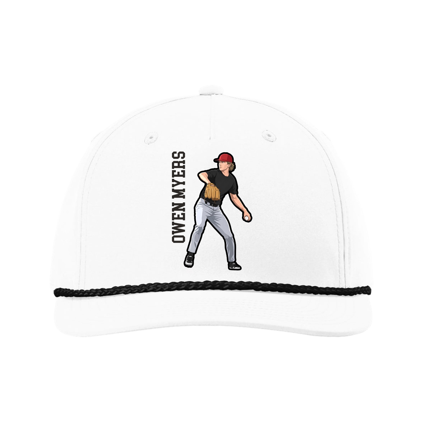 Five-Panel Classic Rope Cap — Name Vertical in White