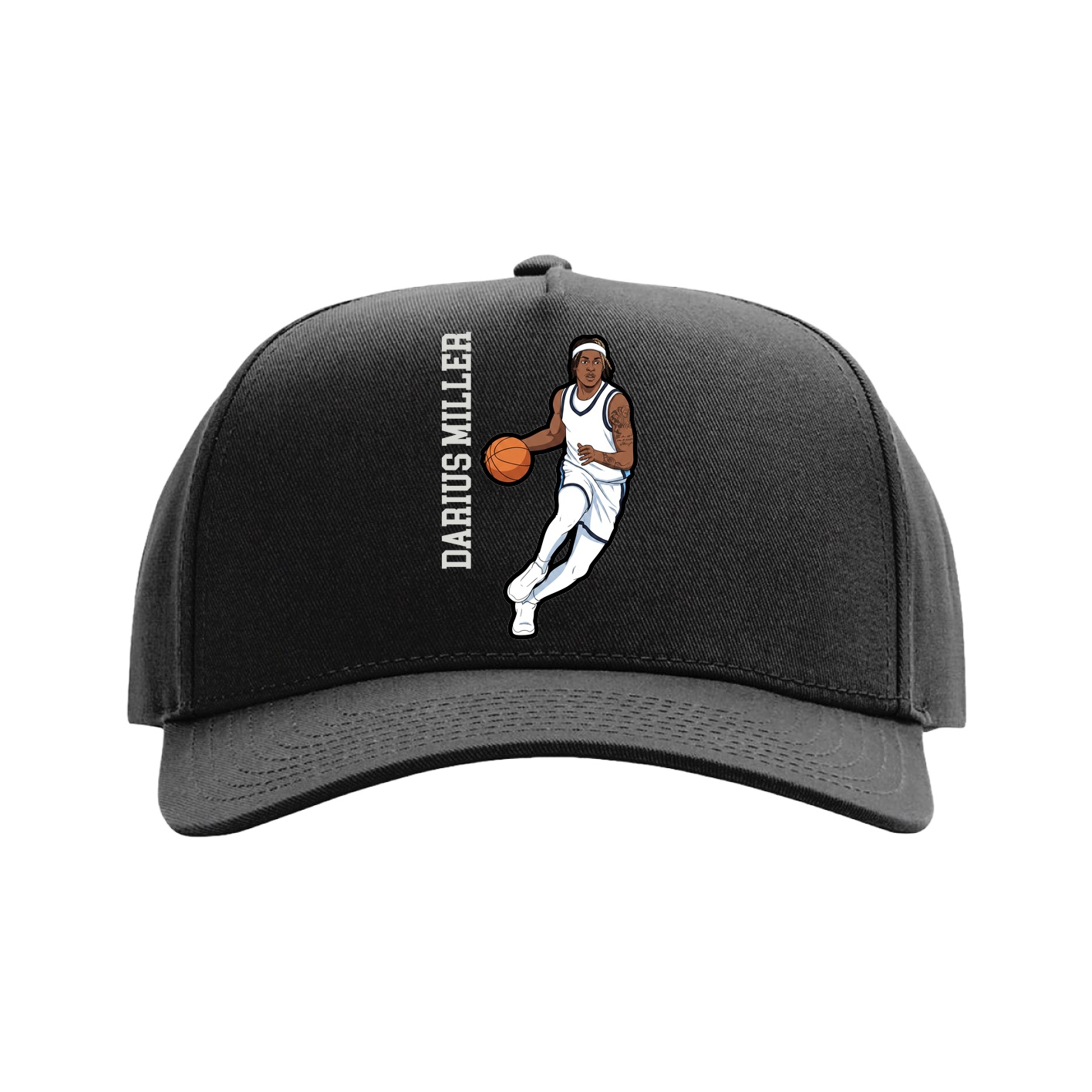 Full Fabric Five-Panel Champ Cap — Name Vertical in Black