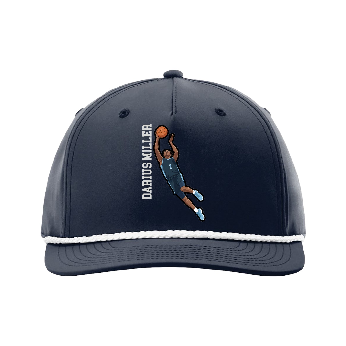 Five-Panel Classic Rope Cap — Name Vertical in Navy