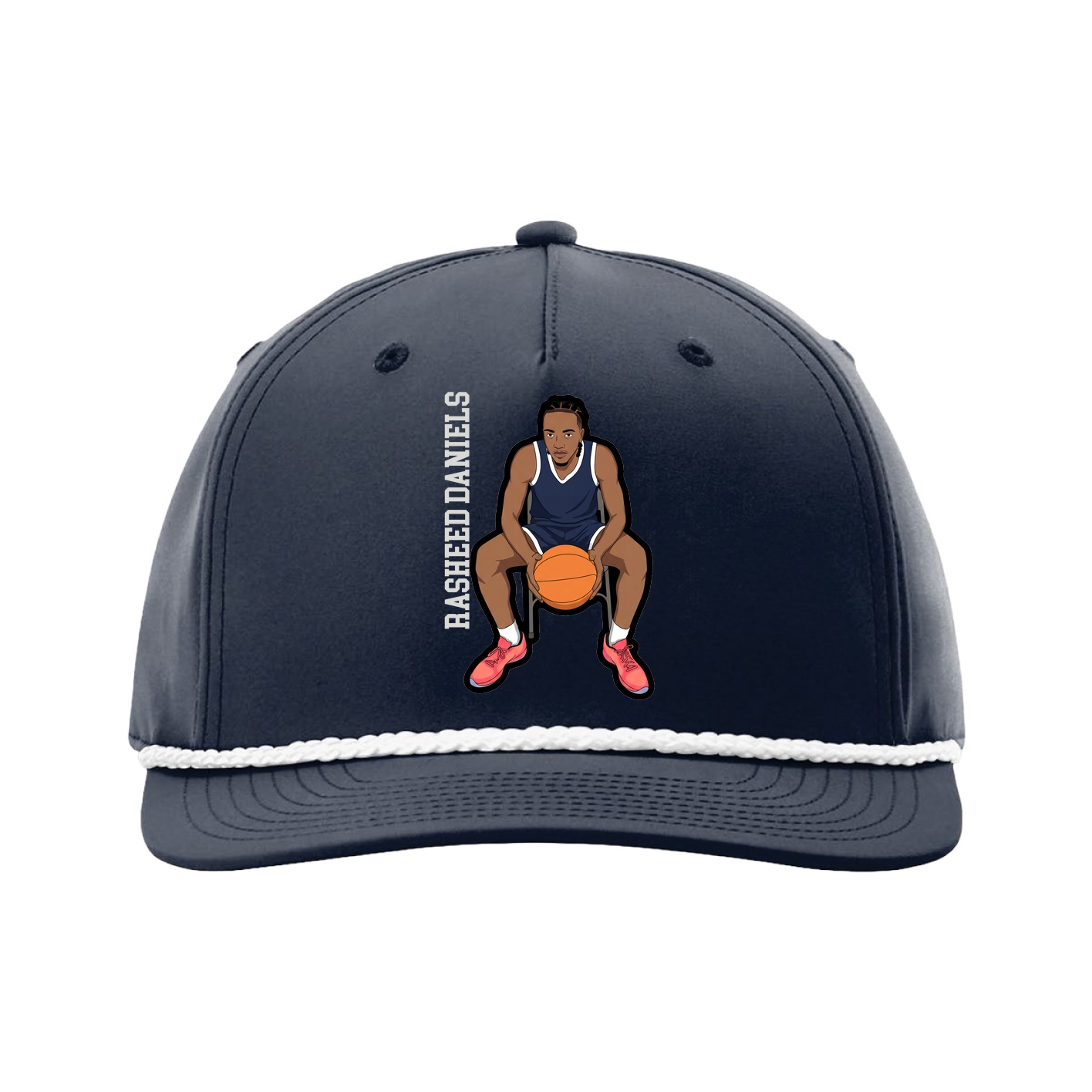 Five-Panel Classic Rope Cap — Name Vertical in Navy