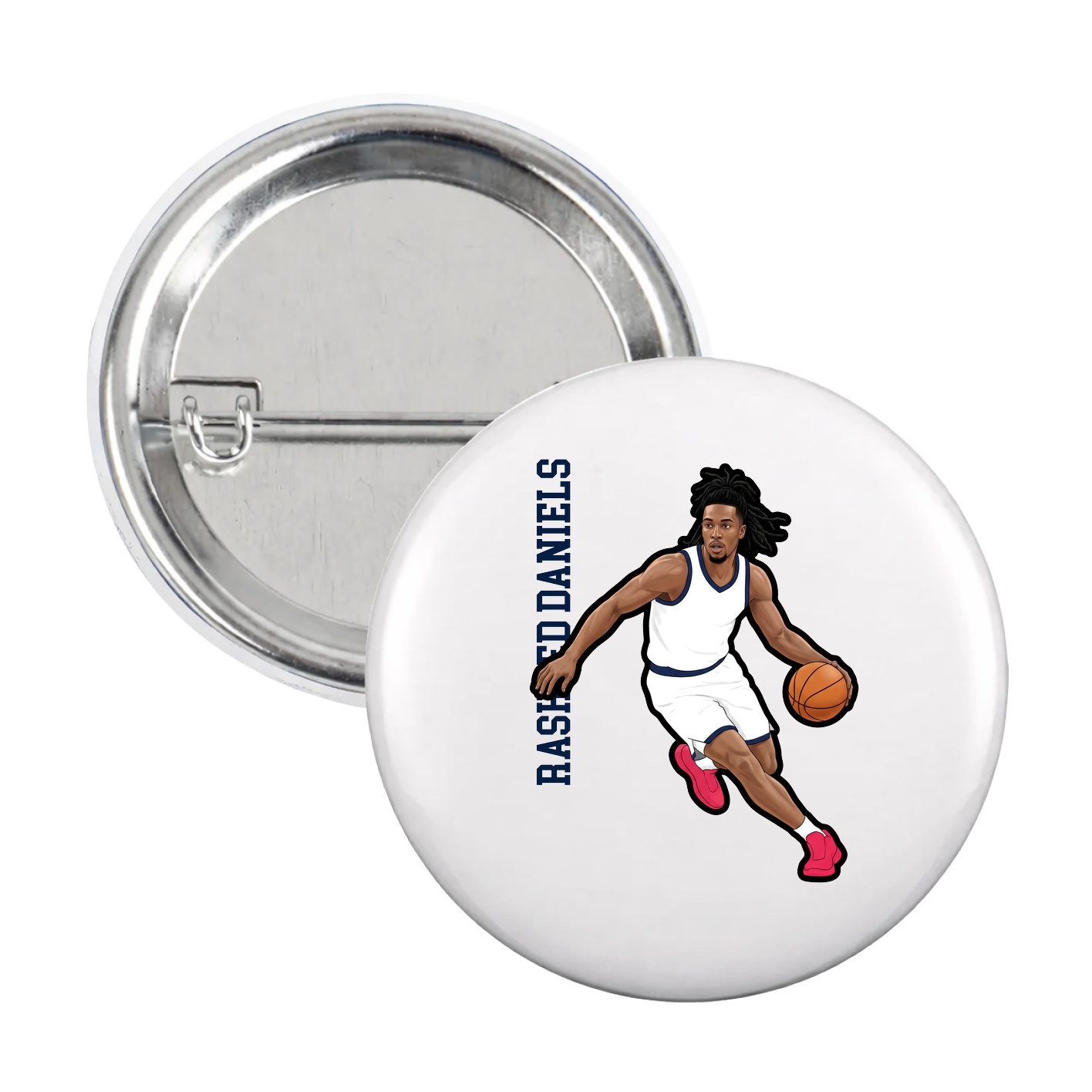 Game Day Button — Name Vertical in White
