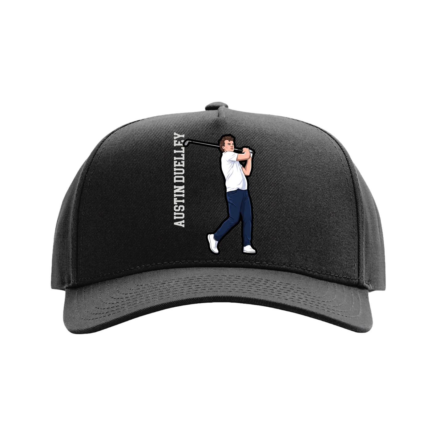 Full Fabric Five-Panel Champ Cap — Name Vertical in Black