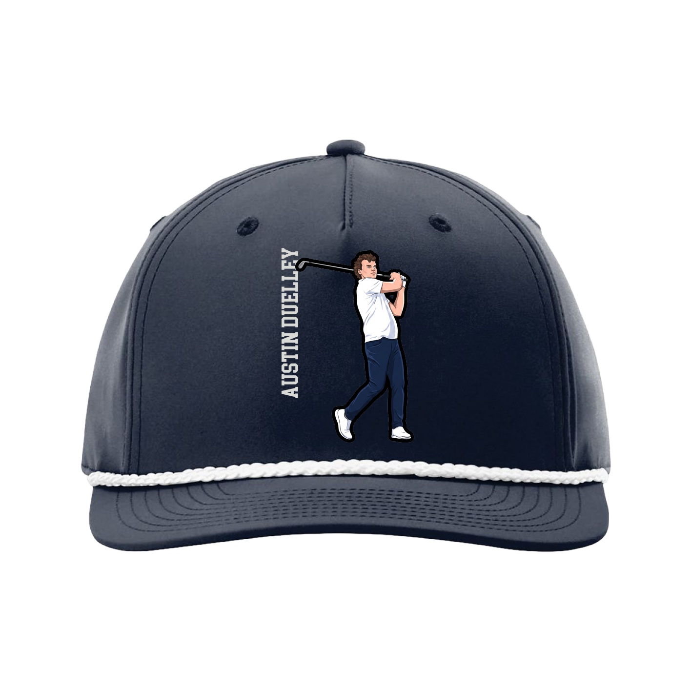 Five-Panel Classic Rope Cap — Name Vertical in Navy