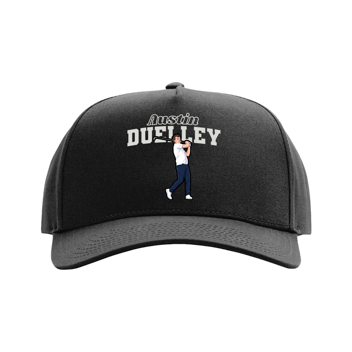 Full Fabric Five-Panel Champ Cap — Name Arch in Black