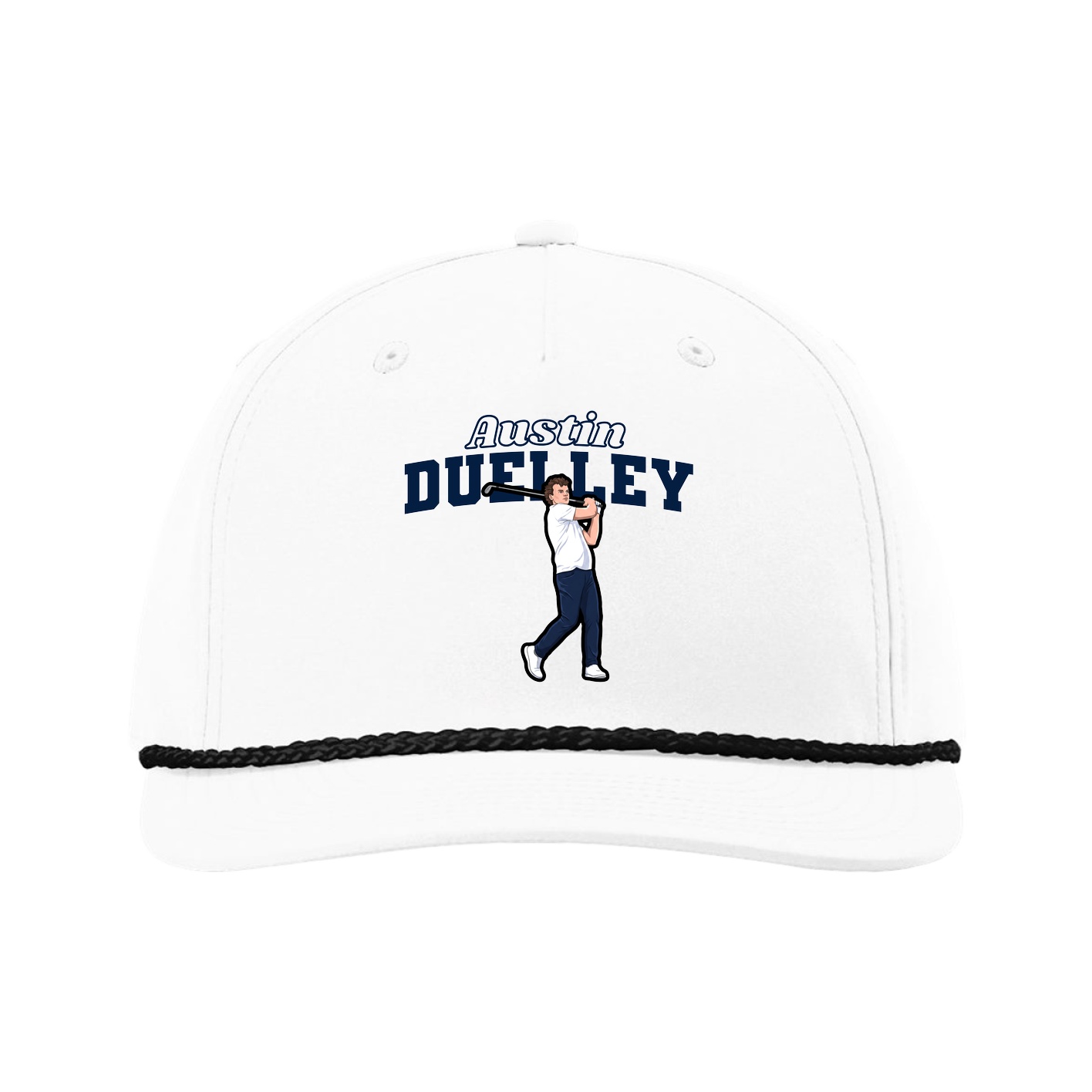 Five-Panel Classic Rope Cap — Name Arch in White
