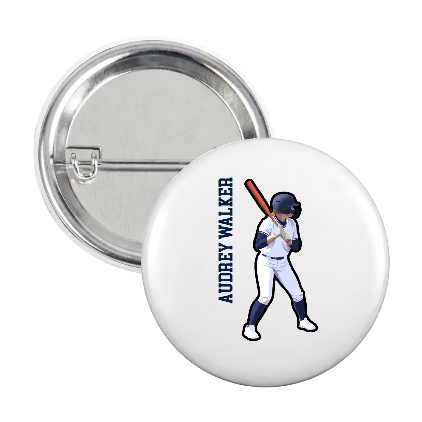 Game Day Button — Name Vertical in White