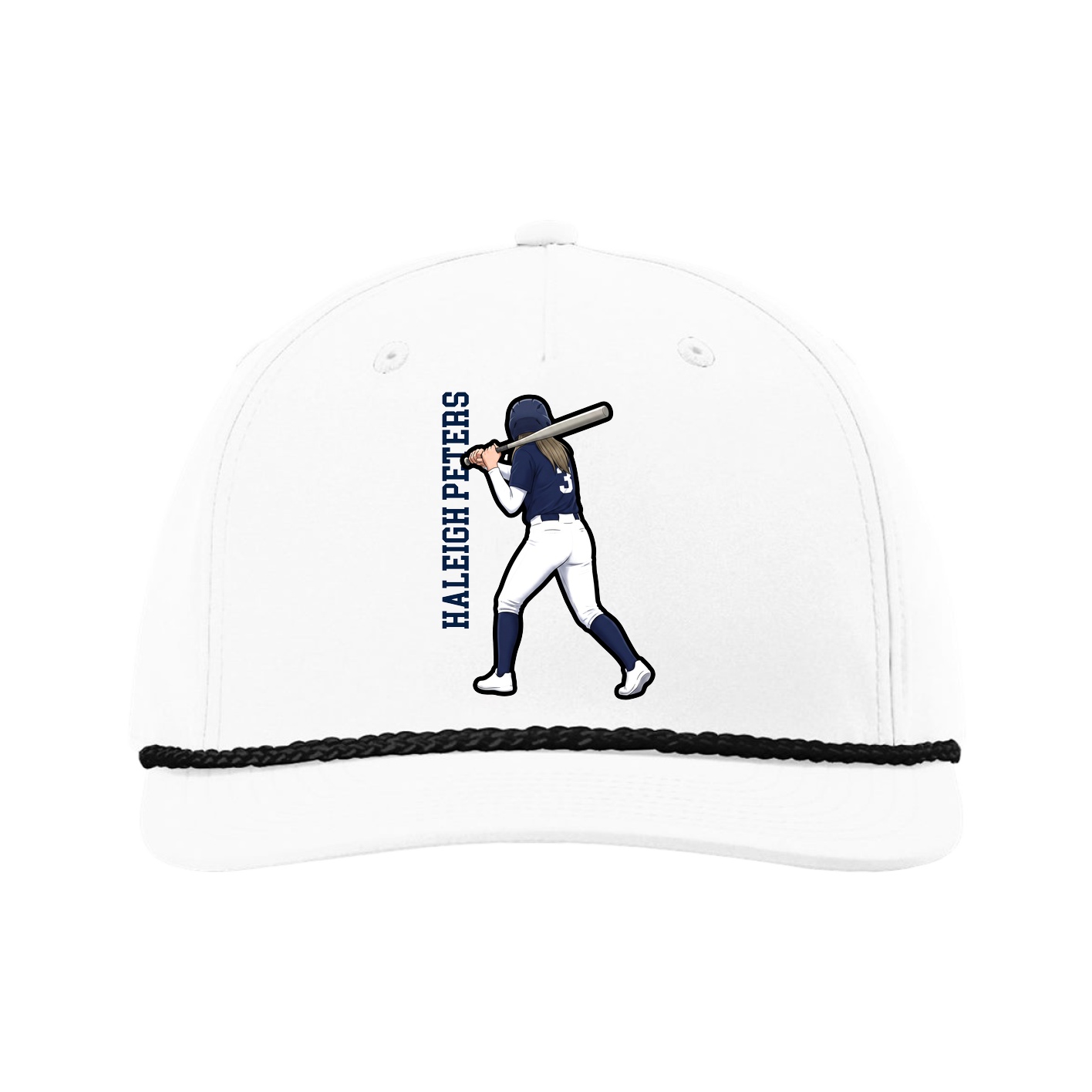 Five-Panel Classic Rope Cap — Name Vertical in White