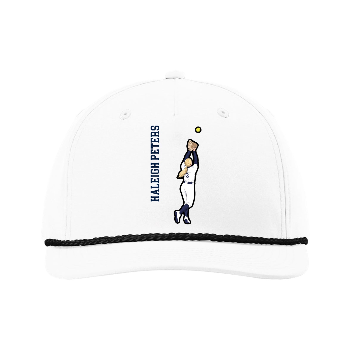 Five-Panel Classic Rope Cap — Name Vertical in White