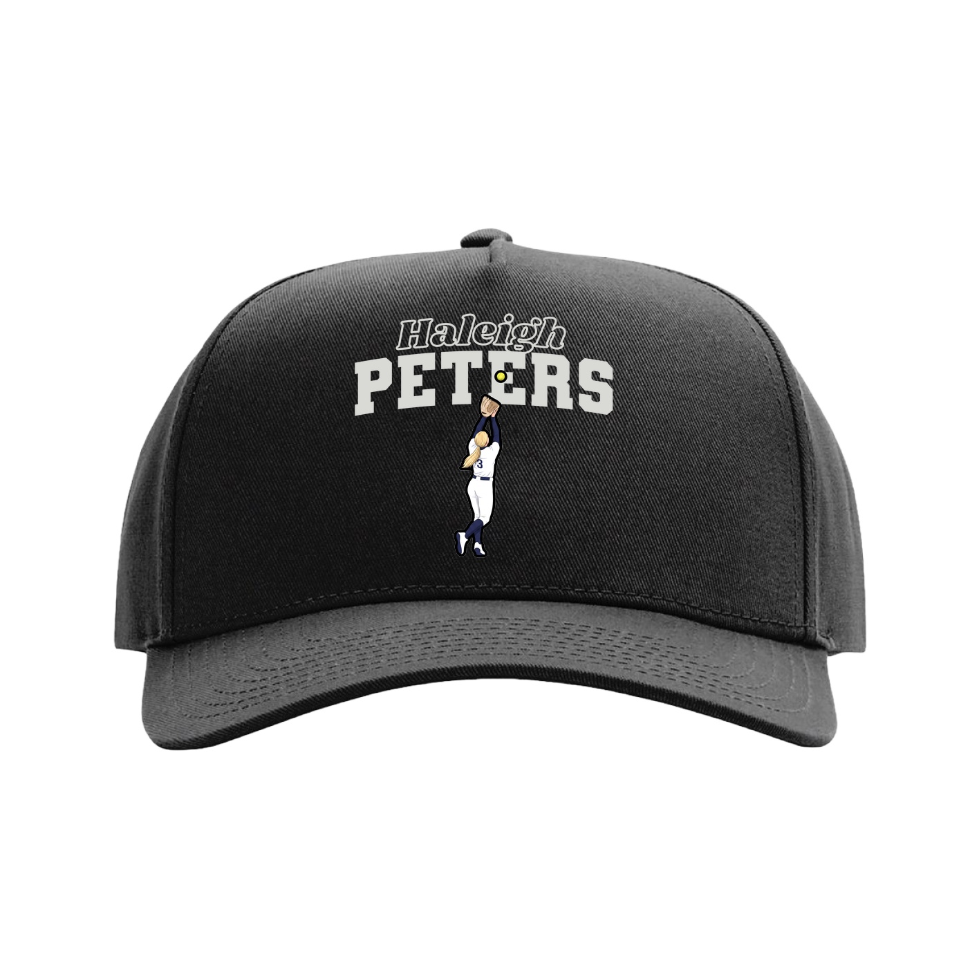 Full Fabric Five-Panel Champ Cap — Name Arch in Black