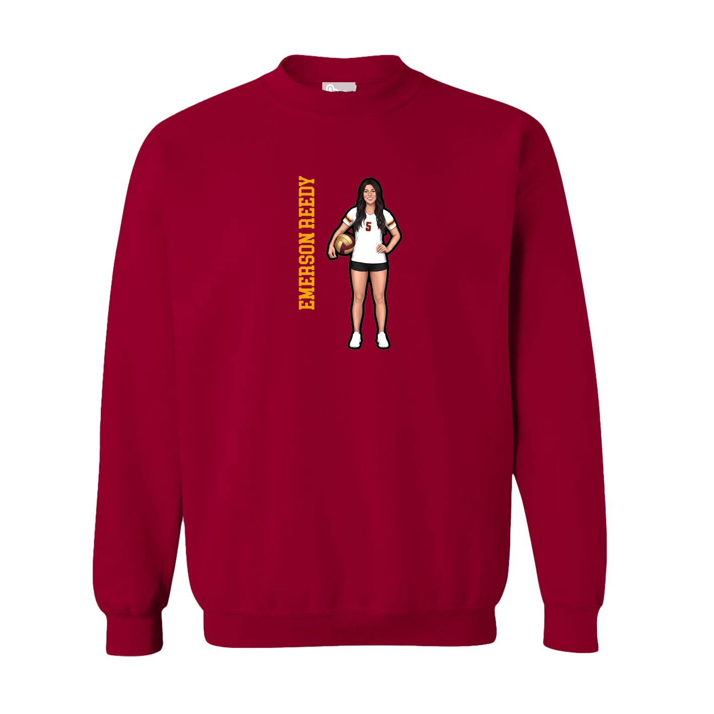Fleece Crew — Name Vertical in Cardinal