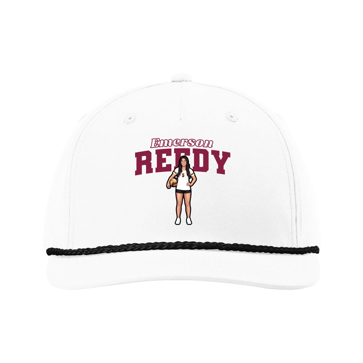 Five-Panel Classic Rope Cap — Name Arch in White