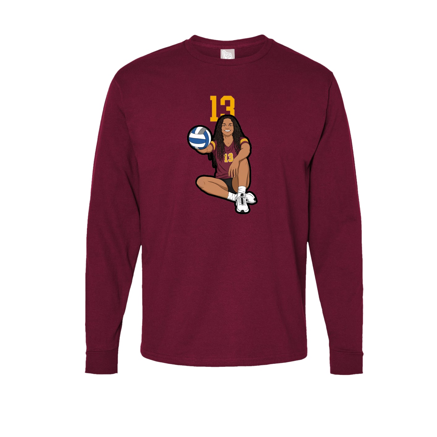 Long Sleeve Tee — Number Top in Cardinal