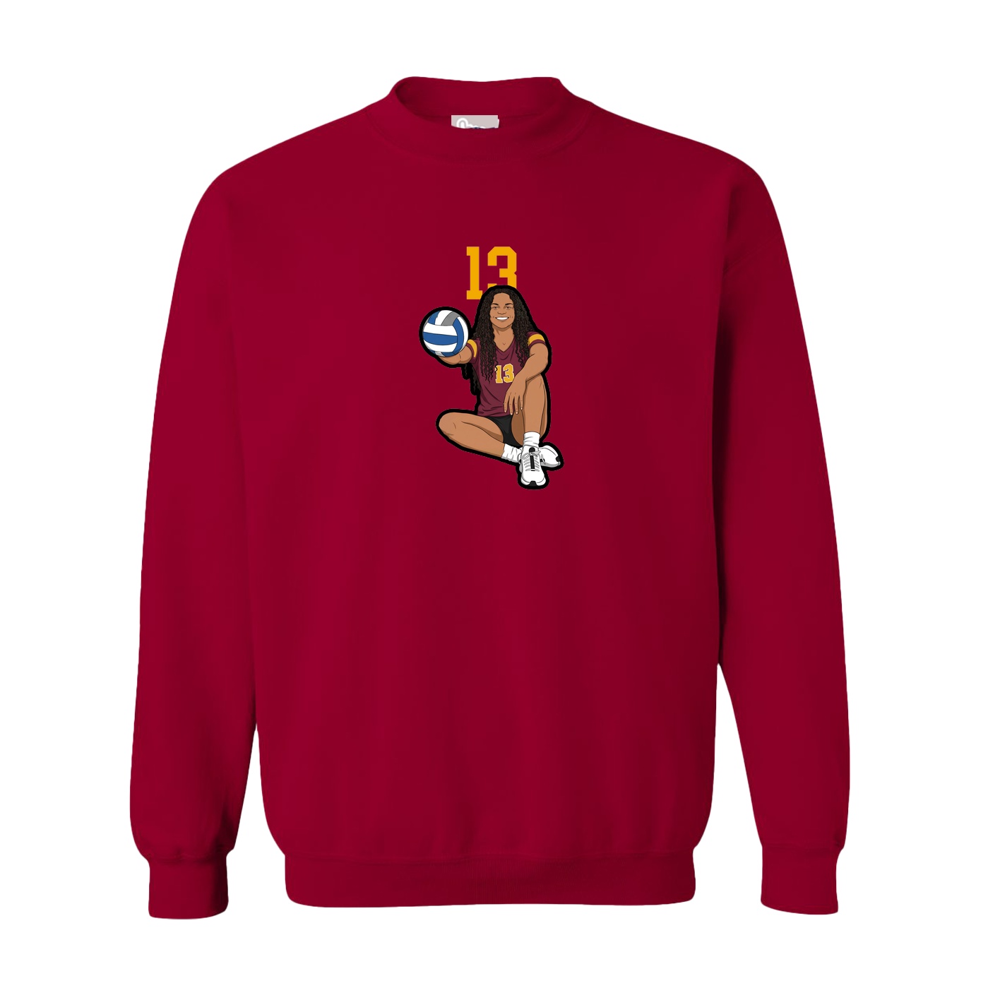 Fleece Crew — Number Top in Cardinal