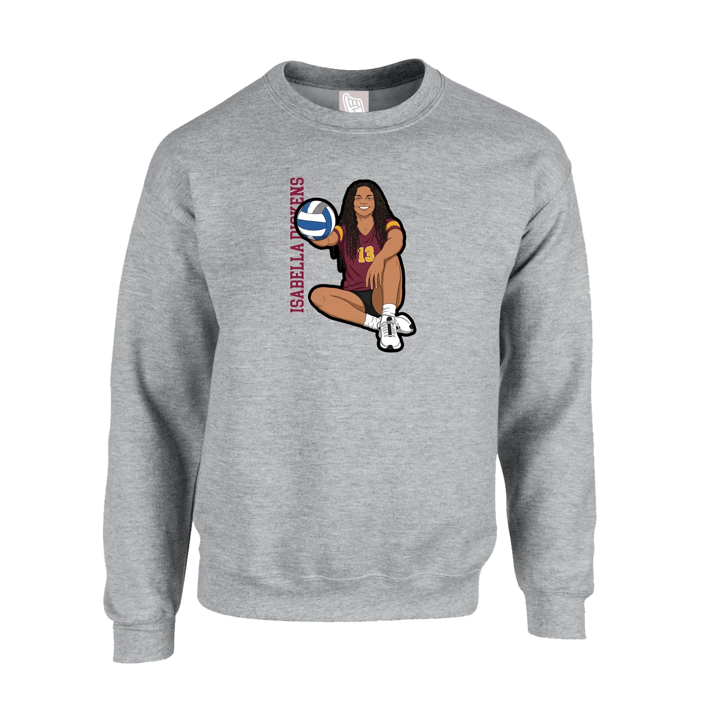 Fleece Crew — Name Vertical in Grey