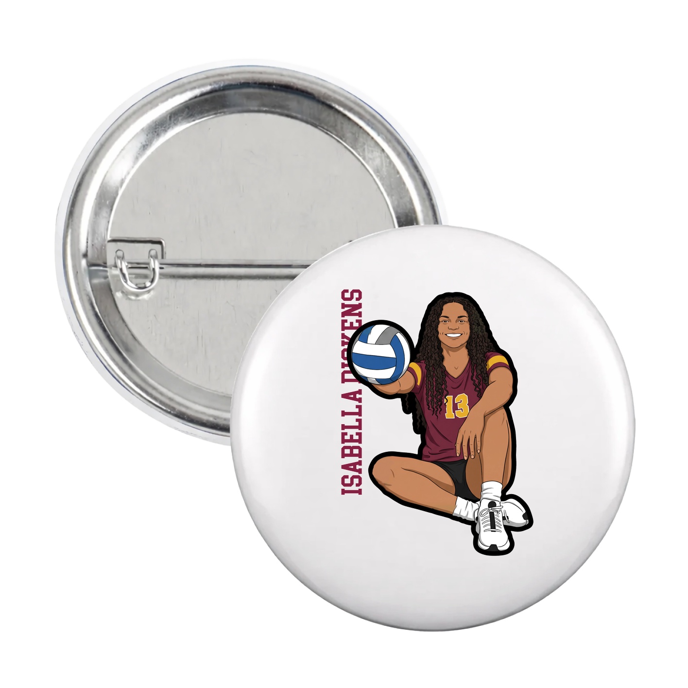 Game Day Button — Name Vertical in White