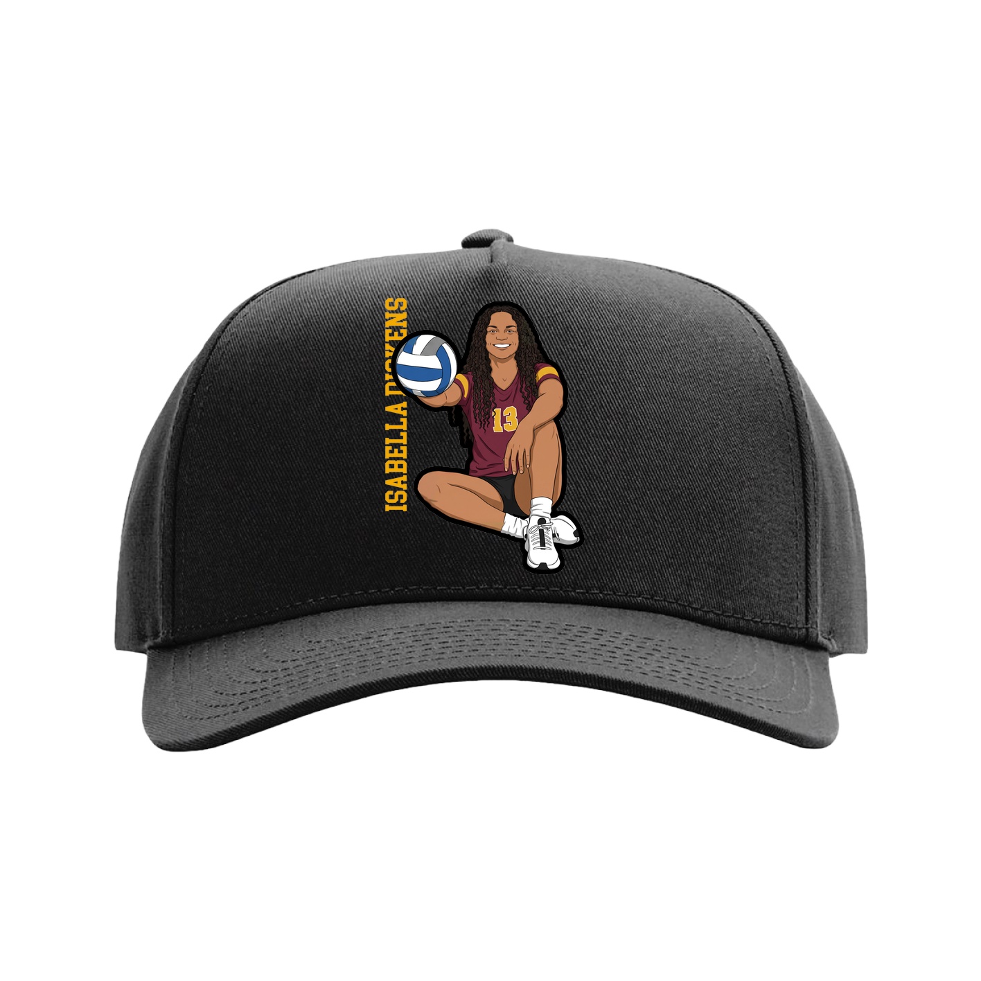 Full Fabric Five-Panel Champ Cap — Name Vertical in Black