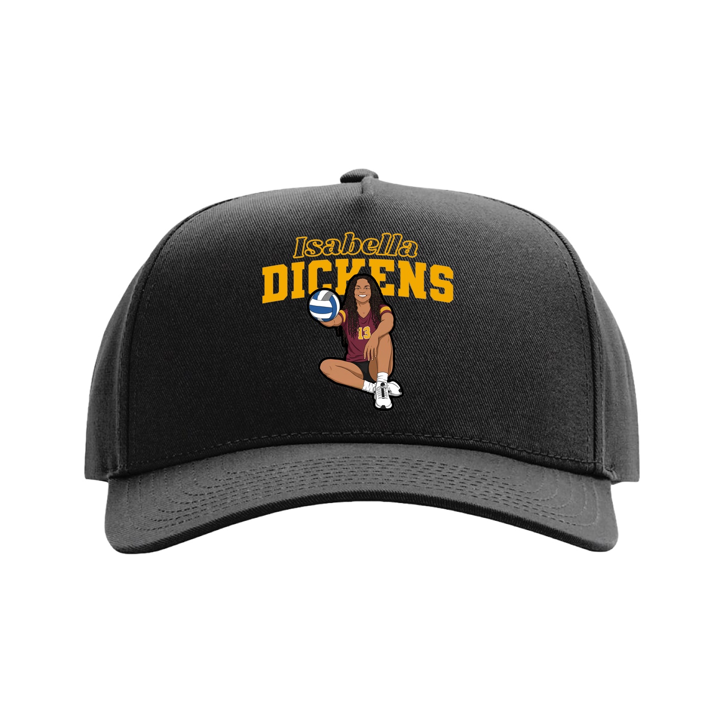 Full Fabric Five-Panel Champ Cap — Name Arch in Black