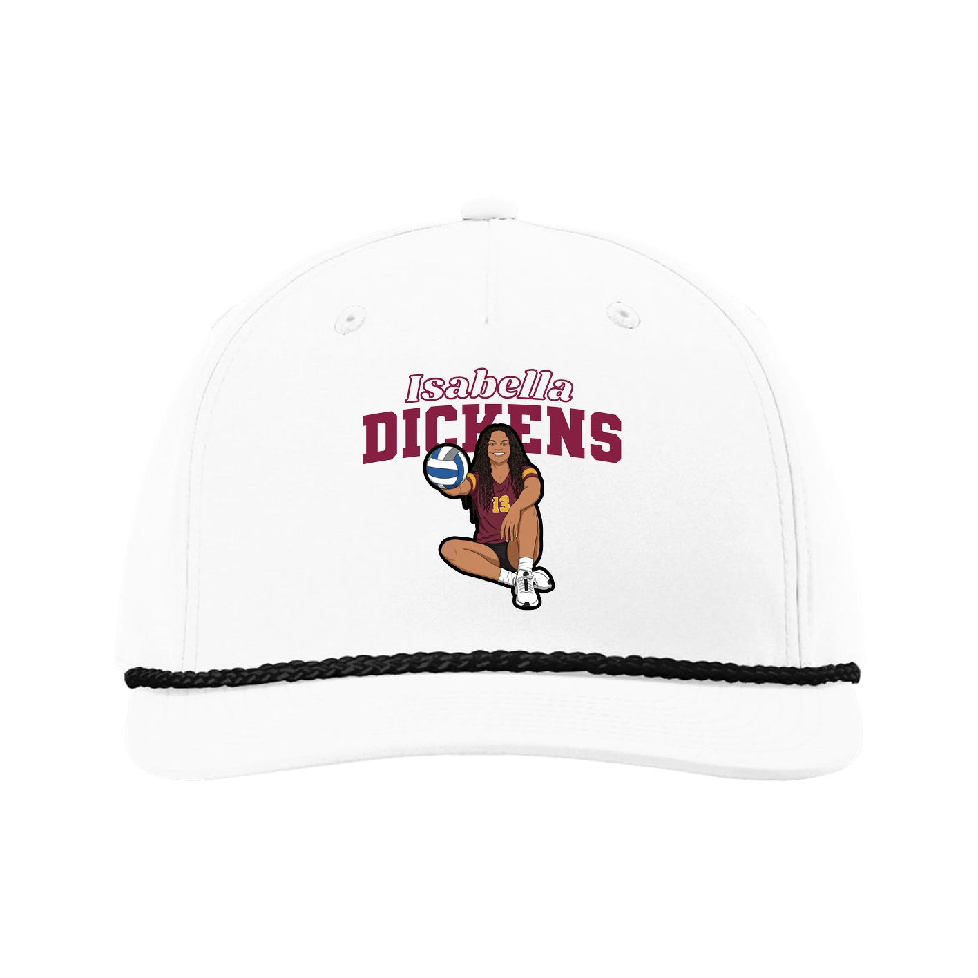 Five-Panel Classic Rope Cap — Name Arch in White
